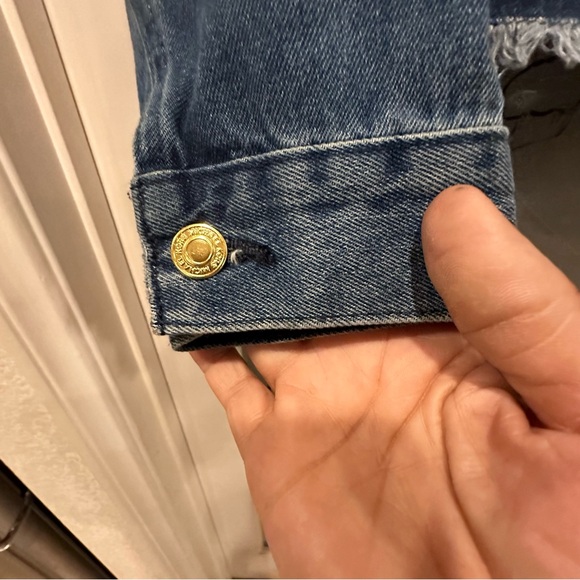 MICHAEL KORS MK Logo Cropped Stretch Denim Jean Jacket S Blue Gold Buttons M - Picture 6 of 12